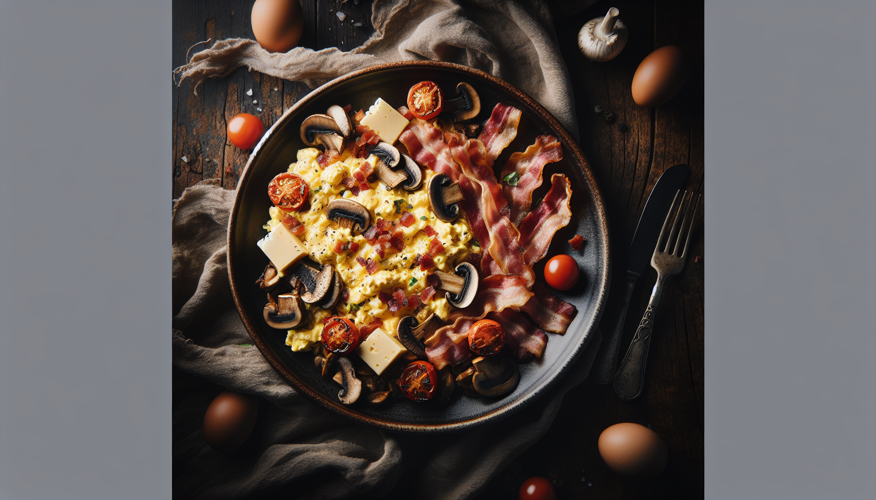 Bacon, Cheese and Mushroom Scramble