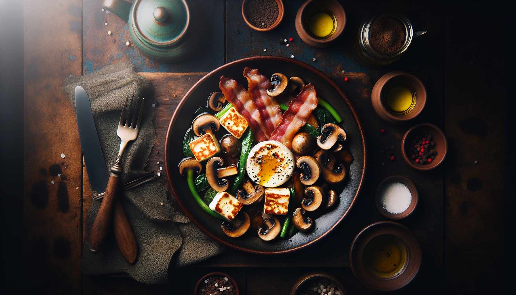 Halloumi, Bacon and Mushroom Fry-Up